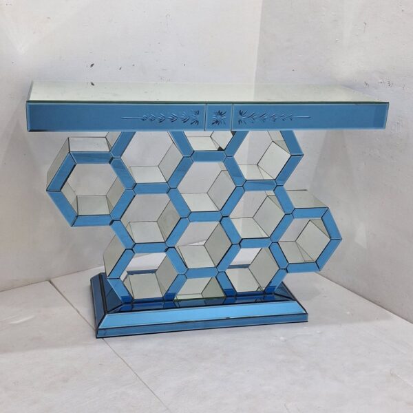 0107002 Console Mirrored Blue Diamond