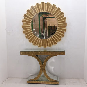 Set CC Gold Console Table with Round Verre Eglomise Mirror 0107013