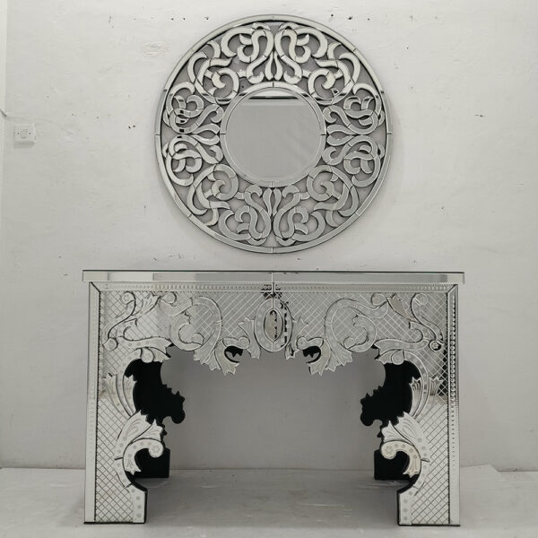 0107022 Set Venetian Console Table and Round Mirror