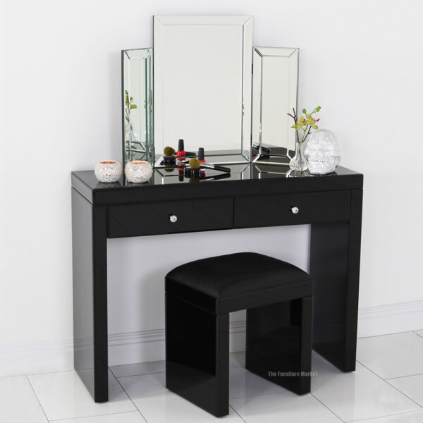 0109004 Mirrored black glass dressing table